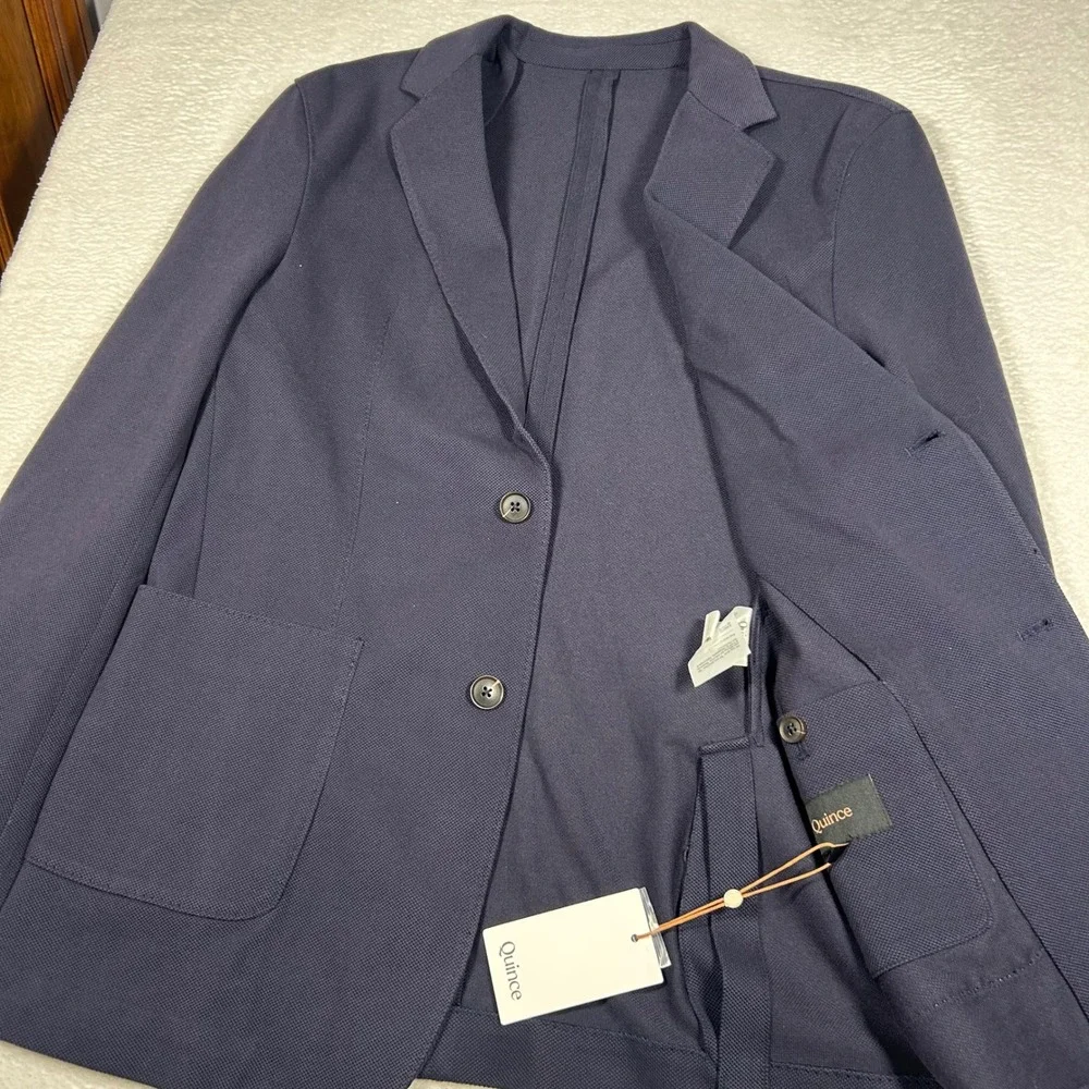 NEW Quince Cotton Pique Knit Blazer Unlined Sport Coat Mens Size M Navy Blue New